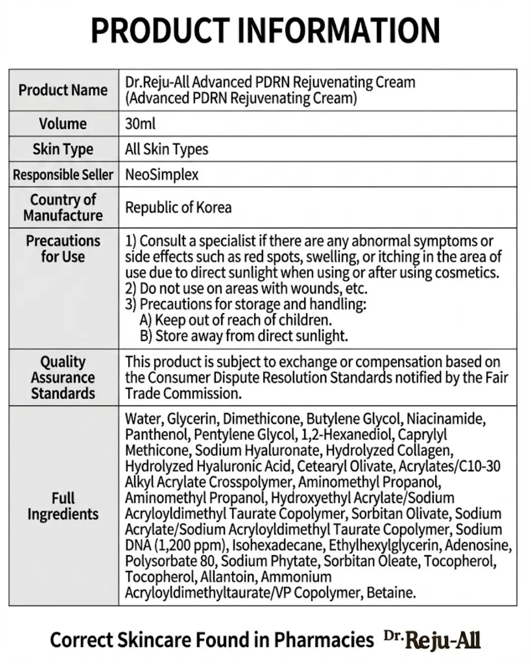 Dr. Reju-All Advanced PDRN Rejuvenating Cream — rejuall pdrn cream | 30ml The Korean Style